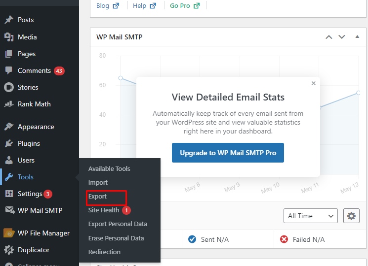 Export the database for wordpress migration 